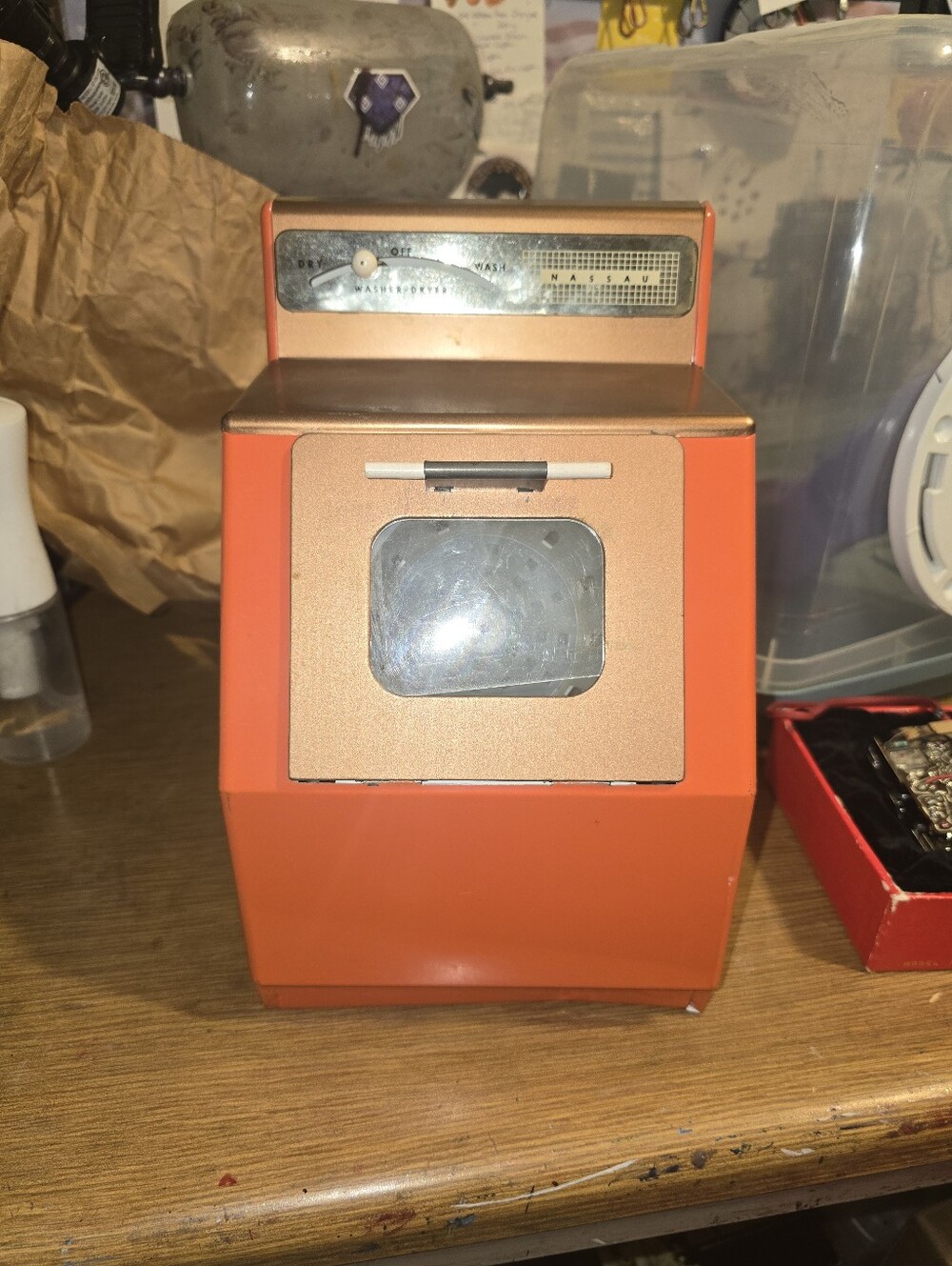 Vintage Orange Toy Washing Machine.